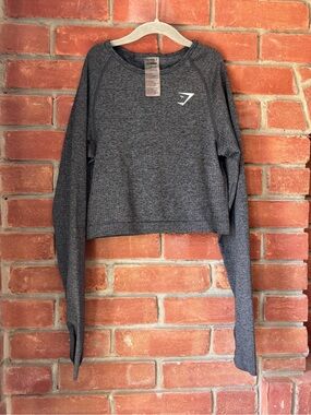 Gymshark Charcoal Grey Cropped Long-Sleeve Performance Top